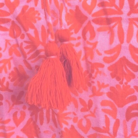 Vineyard Vines Size S Blouse Tunic Linen Tile Otami Tassel Pink Floral Hi Low - Picture 8 of 10